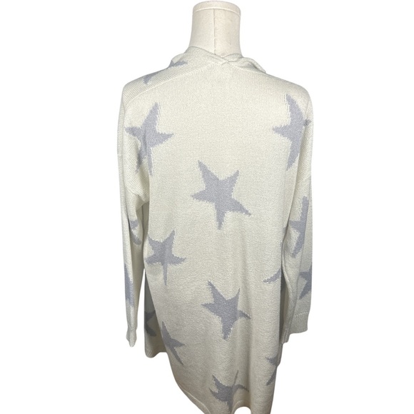 Altar’d State Cream Gray Star Print Open Front Cardigan Sweater Size Medium - Picture 3 of 6